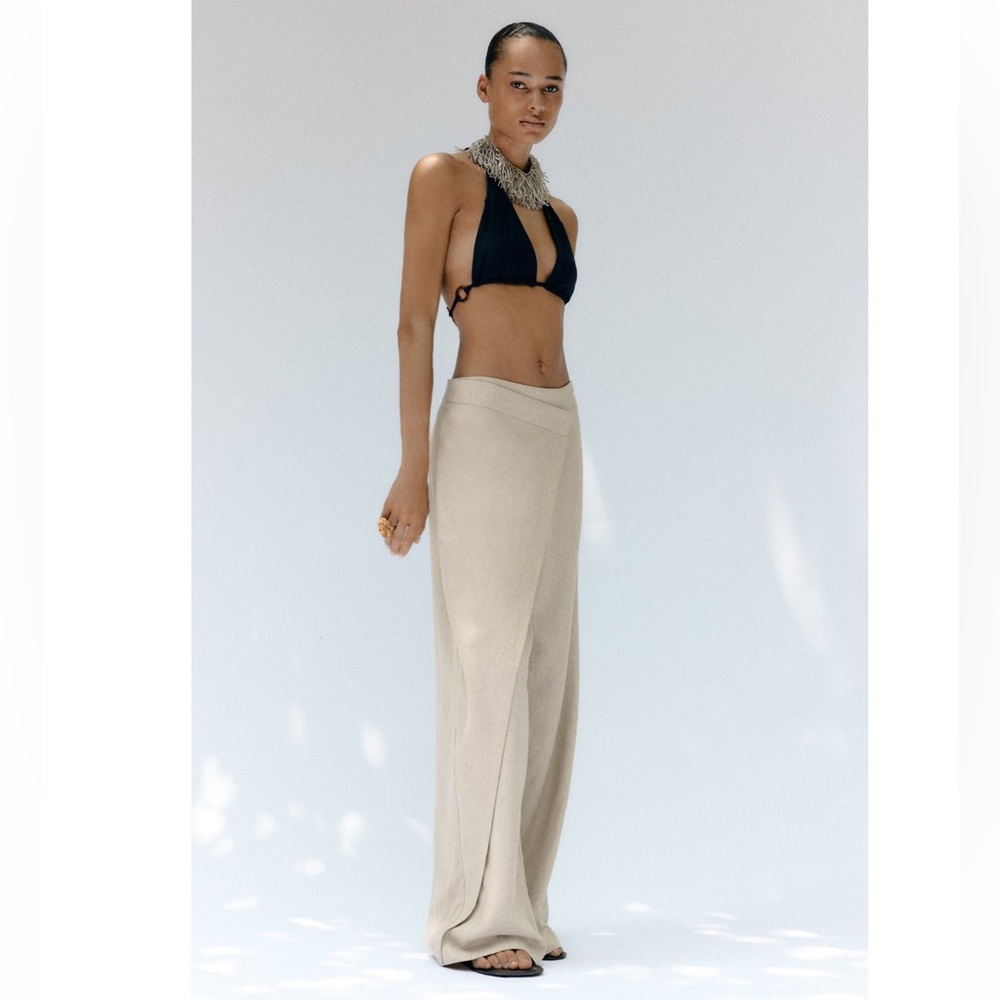 Zara LINEN BLEND PAREO PANTS - Picture 8 of 12